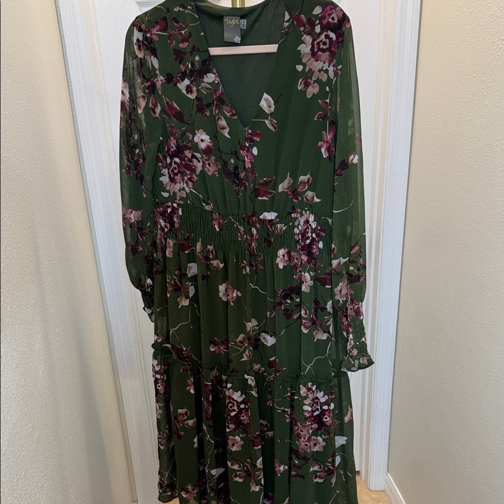 Taylor Green and Purple Floral Long Sleeve Dress